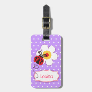 Étiquette À Bagage Lilac rouge ladybug & pois nommé étiquette de baga