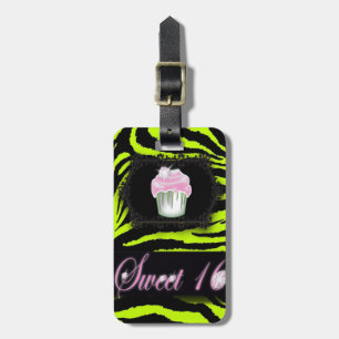 Étiquette À Bagage Lime vert zèbre imprimé Sweet sixteen Cupcake rose
