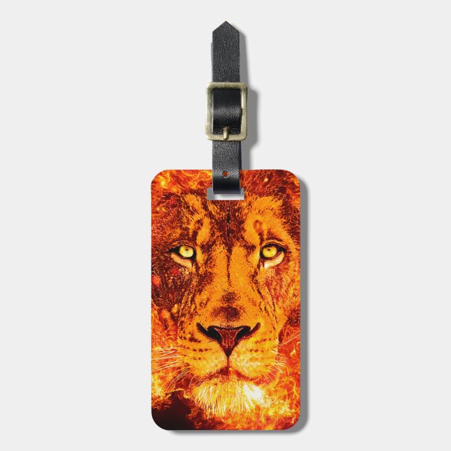 Étiquette À Bagage Lion à flammes personnalisé (Devant Vertical)