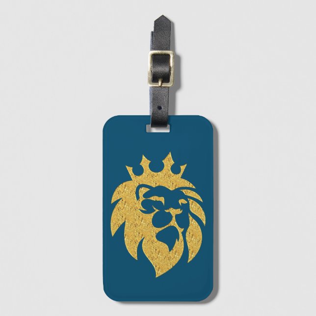 Étiquette À Bagage Lion Avec Couronne - Style Or 1 (Devant Vertical)