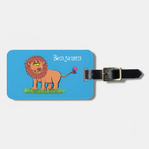 Étiquette À Bagage Lion joyeux avec dessin animé de papillon
