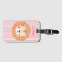 Lion mignon et monogramme sur bonbon rose rayé