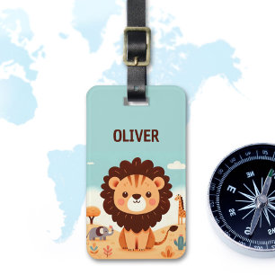 Étiquette À Bagage Lion mignon Kawaii avec des amis de safari
