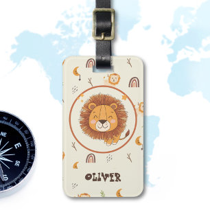 Étiquette À Bagage Lion mignon souriant et fantaisiste