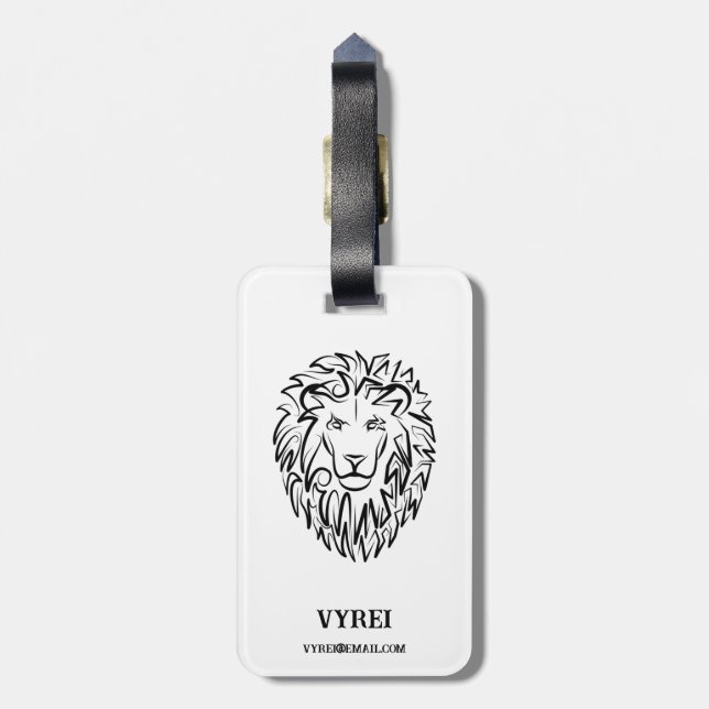 Étiquette À Bagage Lion tribal noir et blanc (Dos Vertical)