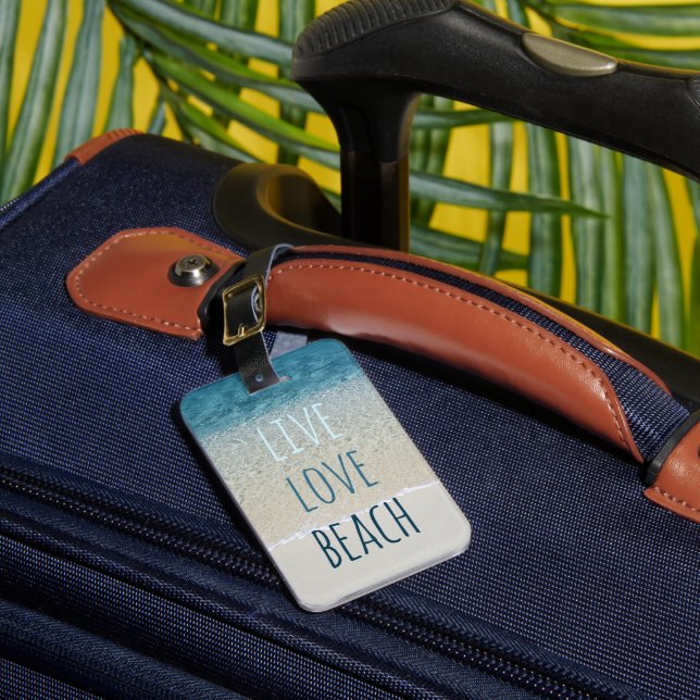 Étiquette À Bagage Live Love Beach Turquoise Blue Ocean Surf Waves (Insitu Rectoal 1)