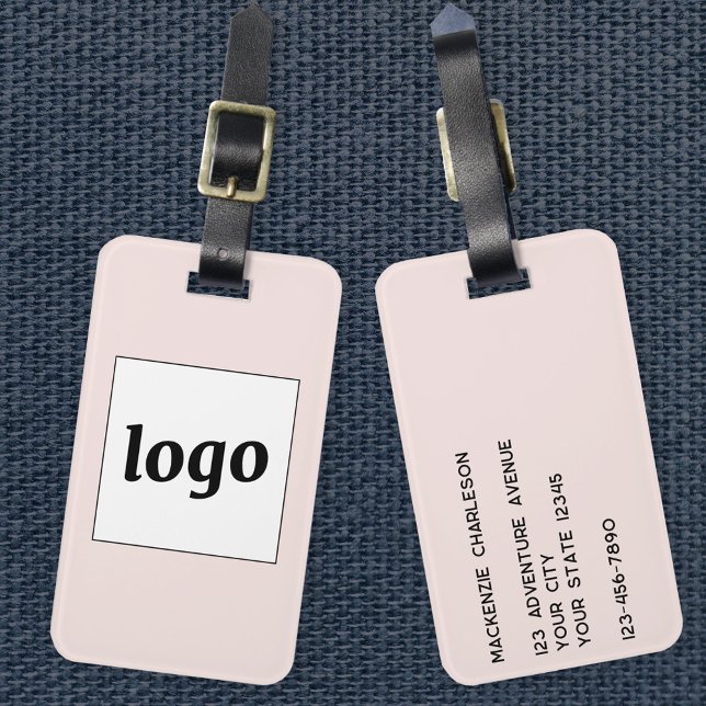Étiquette À Bagage Logo Blush Pink Business (Logo with custom text business promotional luggage tag)