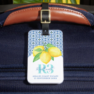 Étiquette À Bagage Logo de carreau méditerranéen au citron à l'aquare