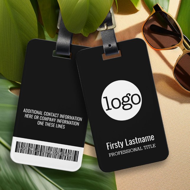 Étiquette À Bagage Logo de l'entreprise avec code barre de prénoms et (Custom Logo Luggage Tag - Company Bag Tag)