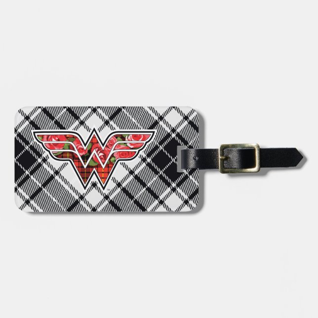 Étiquette À Bagage Logo de Red Roses et Plaid Wonder Woman (Devant horizontal)