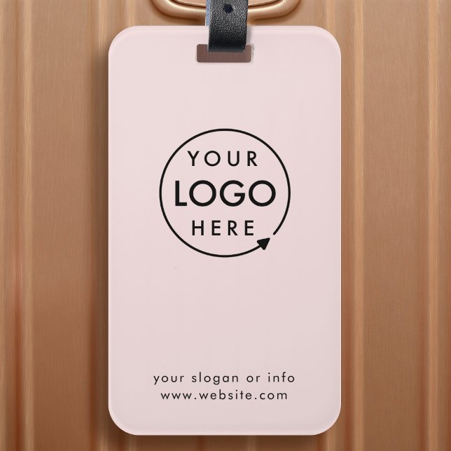 Étiquette À Bagage Logo d'entreprise | Blush Pink Promotional Travel (Blush pink company branded feminine luggage tags for small business swag & promotion.)