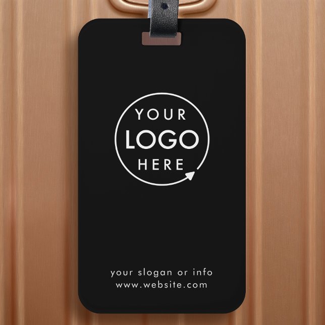 Étiquette À Bagage Logo d'entreprise | Voyage professionnel moderne n (Black company branded luggage tags for small business gifting, travel events & promotional swag.)