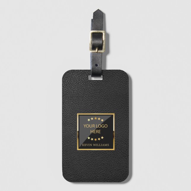 Étiquette À Bagage Logo en cuir Faux noir professionnel personnalisé (Devant Vertical)