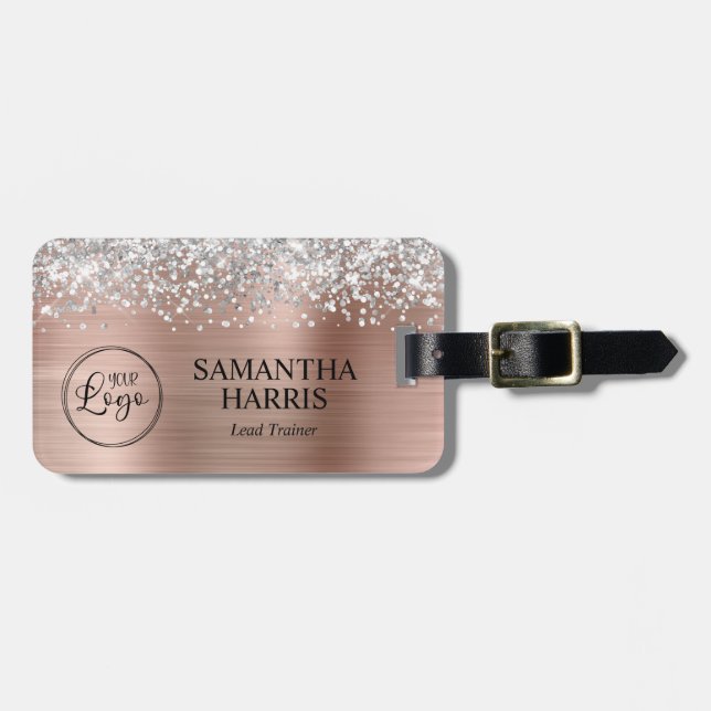Étiquette À Bagage Logo Gold Foil Rose Silver Parties scintillant (Devant horizontal)