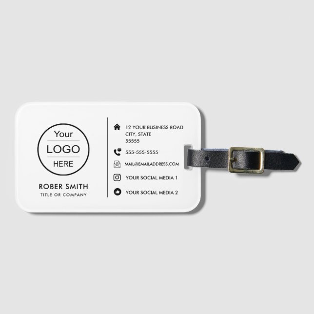 Étiquette À Bagage Logo personnalisé avec icônes de médias sociaux (Devant Horizontal)