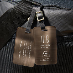 Étiquette À Bagage Logo Personnalisé Bronze Monogrammé Métal Brossé
