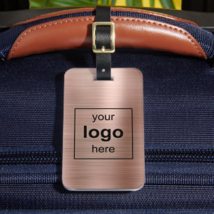 Étiquette À Bagage Logo Personnalisé Monogrammé Rose Or Brossé Métal