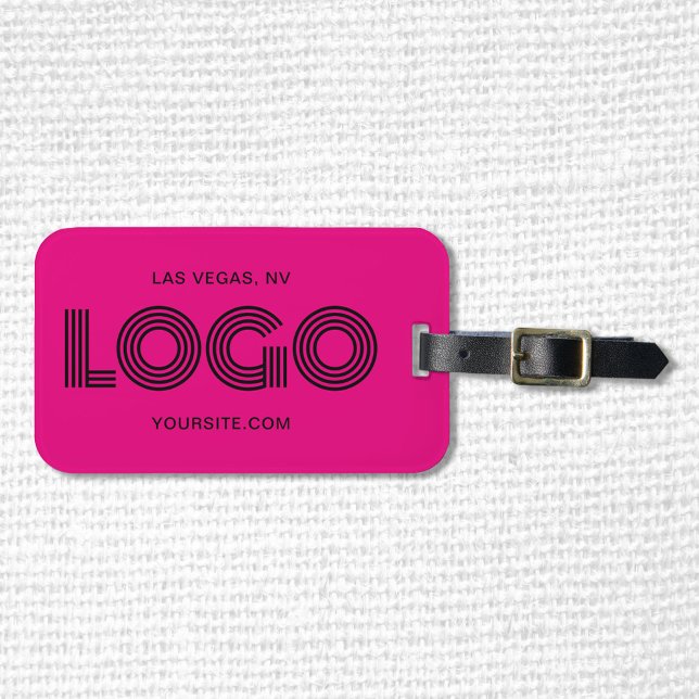 Étiquette À Bagage Logo rectangulaire moderne rose chaud et noir (Create your own logo luggage tag for the frequent business traveler.)