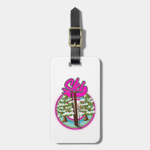 Étiquette À Bagage logo ski rose vintage