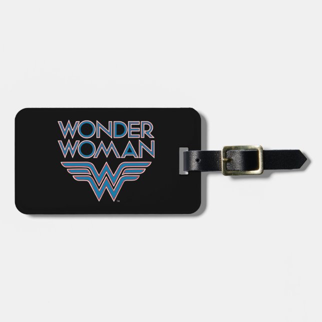 Étiquette À Bagage Logo Wonder Woman bleu et rouge Retro (Devant horizontal)