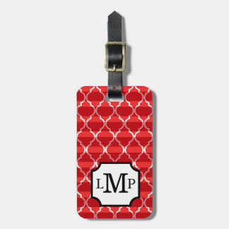 Étiquette À Bagage L'ombre de Quatrefoil barre le rouge du monogramme
