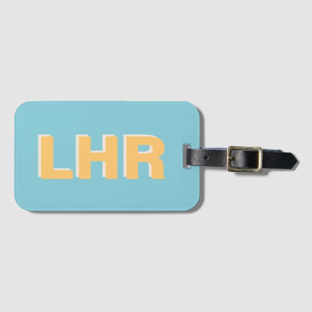 Étiquette À Bagage London Airport Blue Shadow Modern Monogram Initial (Devant Horizontal)