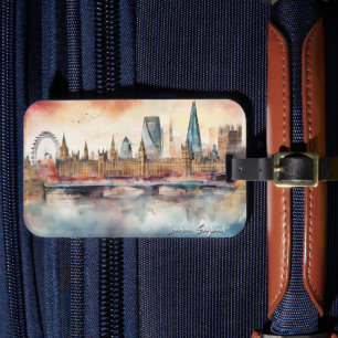Étiquette À Bagage Londres Angleterre City Silhouette Aquarelle Peint