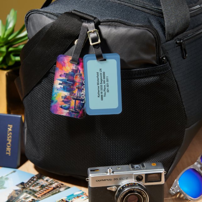 Étiquette À Bagage Londres Skyline Abstrait Art (Recto & Verso)