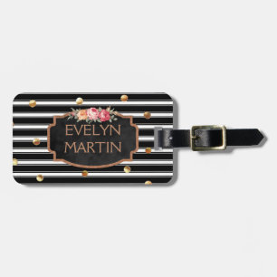 Étiquette À Bagage L'or rose personnalisé pointille des rayures de