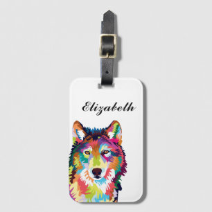 Étiquette À Bagage Loup d'art pop coloré personnalisé