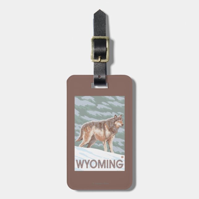 Étiquette À Bagage Loup gris StandingWyoming (Devant Vertical)