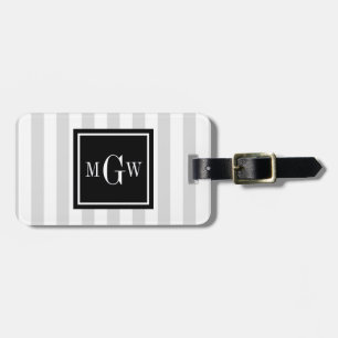 Étiquette À Bagage Lt Gris Blanc Gris Bleu Carré noir 3 Monogramme