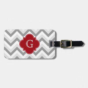 Étiquette À Bagage Lt Two Grey White Chevron Cranberry Monogramme