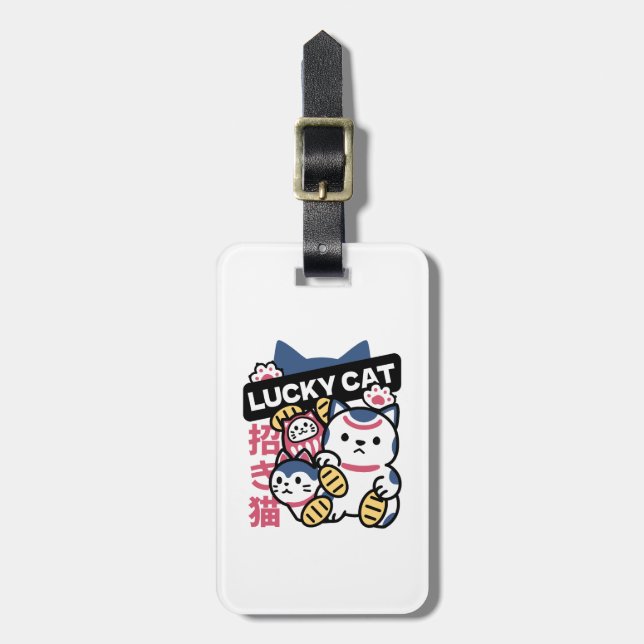 Étiquette À Bagage Lucky Cat Maneki Neko – Japanese Fortune Cat  (Devant Vertical)
