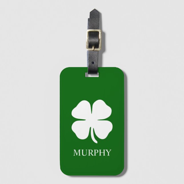 Étiquette À Bagage Lucky Four Leaf Clover Green Irish Personnalisé (Devant Vertical)