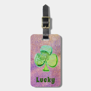 Étiquette À Bagage Lucky Green Canvas trèfle sur denim violet