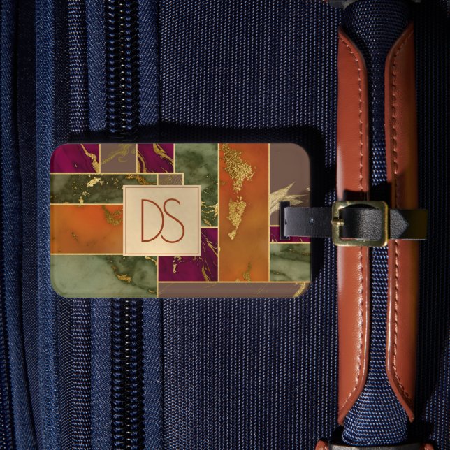 Étiquette À Bagage Luxe d'automne | Joyau Tone or Marbre géométrique (Insitu Rectoal 4)