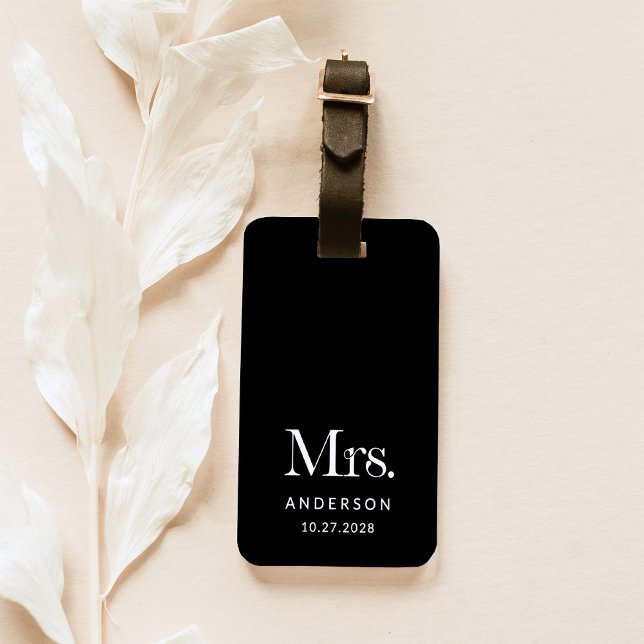 Étiquette À Bagage Luxe Elegance | Date de Mme et de Mariage noir (Créateur téléchargé)