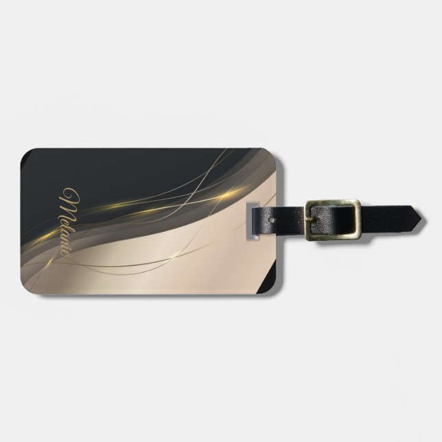 Étiquette À Bagage Luxueux Elegant noir beige or professionnel (Devant horizontal)