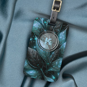 Étiquette À Bagage Luxueux Élégant Turquoise Noir Foliing brillant