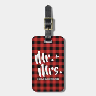 Étiquette À Bagage M. et Mme Couple Red Buffalo Plaid