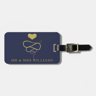 Étiquette À Bagage M. & Mme   Ornement Gold Heart   Marine personnali