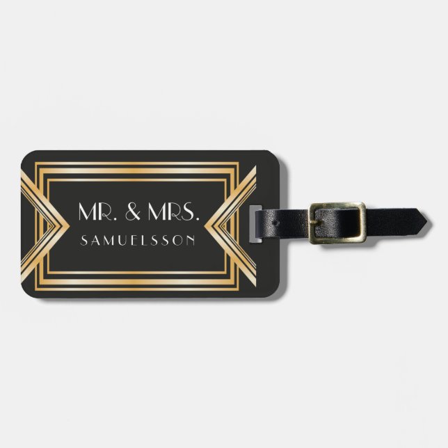 Étiquette À Bagage M. & Mme Travel Bagage Balise |Gatsby inspiré (Devant horizontal)