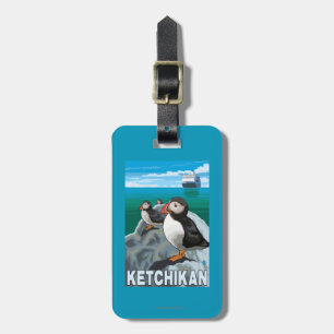 Étiquette À Bagage Macareux et bateau de croisière - Ketchikan,