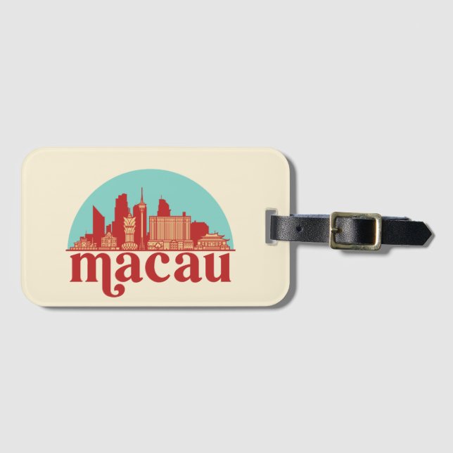 Étiquette À Bagage Macau China Retro City Skyline Cityscape Art (Devant Horizontal)
