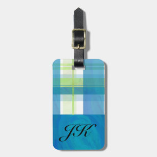 Étiquette À Bagage Madras Plaid Green et Blue