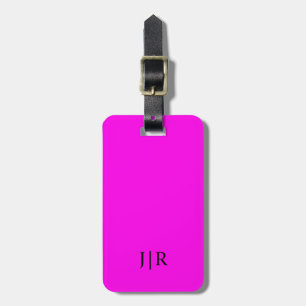 Étiquette À Bagage Magenta Lumineux Et Noir I Monogramme Moderne