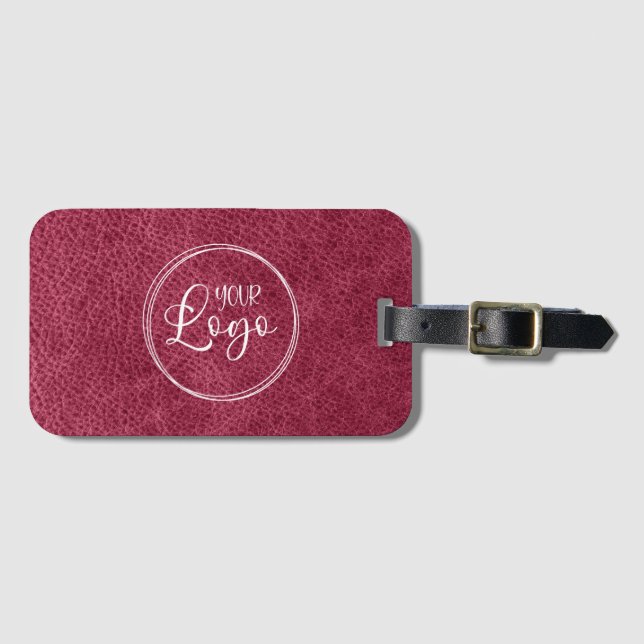 Étiquette À Bagage Magenta Red Faux Cuir Moderne Logo d'entreprise (Devant Horizontal)