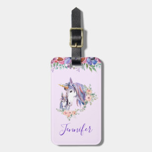 Étiquette À Bagage Magique Unicorne maman & bébé aquarelle