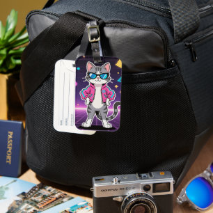 Étiquette À Bagage Magnifique Cool Retro Gamer Cat